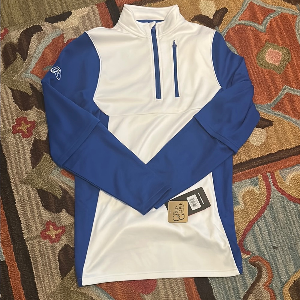Men's Blue and White Quarter-Zip Sweater Rawlings